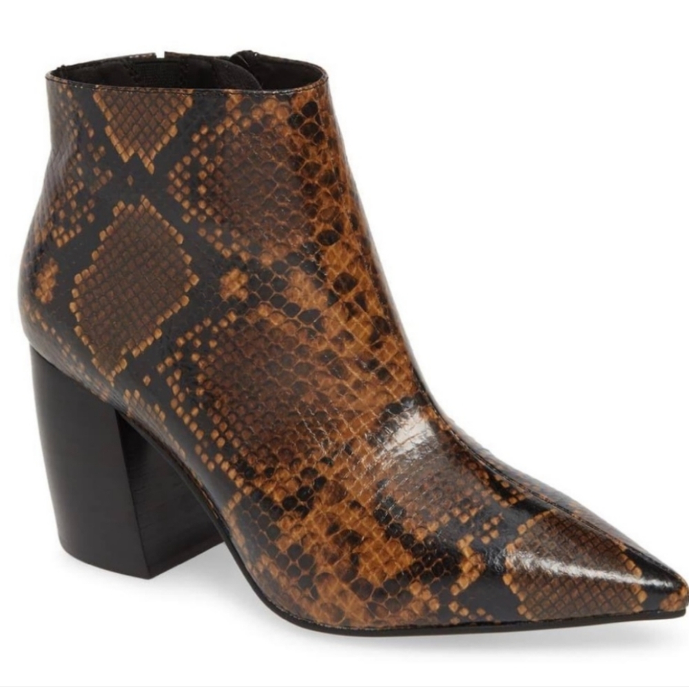 NEW Jeffrey Campbell Womens Final Boot Snake Print Black Brown Booties 8.5